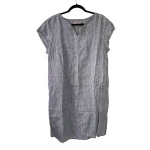 FLAX Linen Oversized Short Sleeve Mini Dress 
Grey Black S